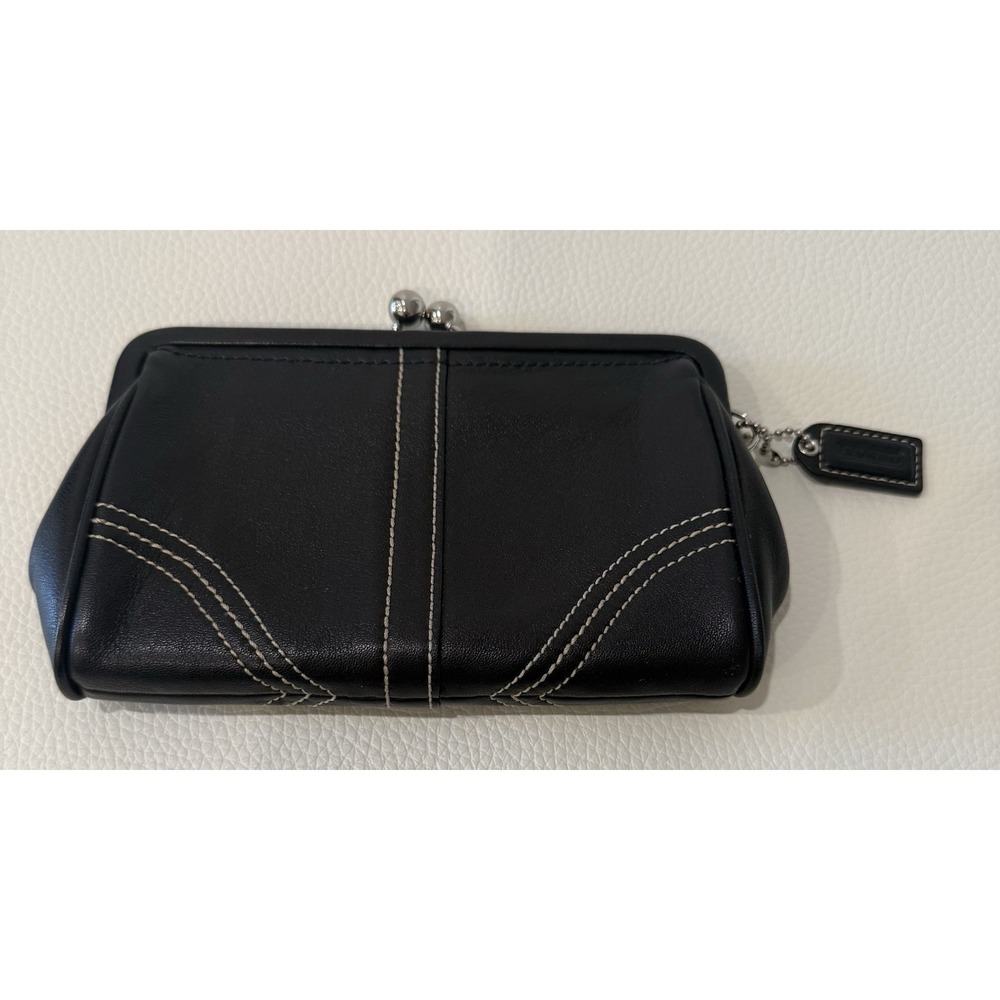 Coach Black Leather‎ Soho Framed Kisslock Wristlet Wallet Purse - Picture 2 of 4